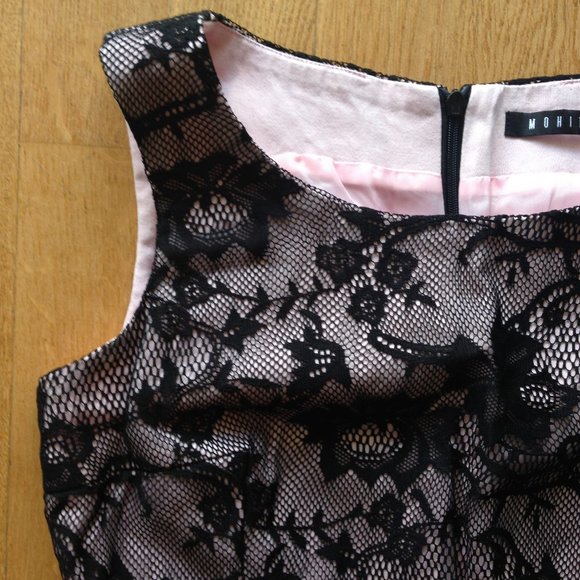 Mohito Sleeveless Midi Sheath Dress Floral Black Mesh Lace - Picture 4 of 15